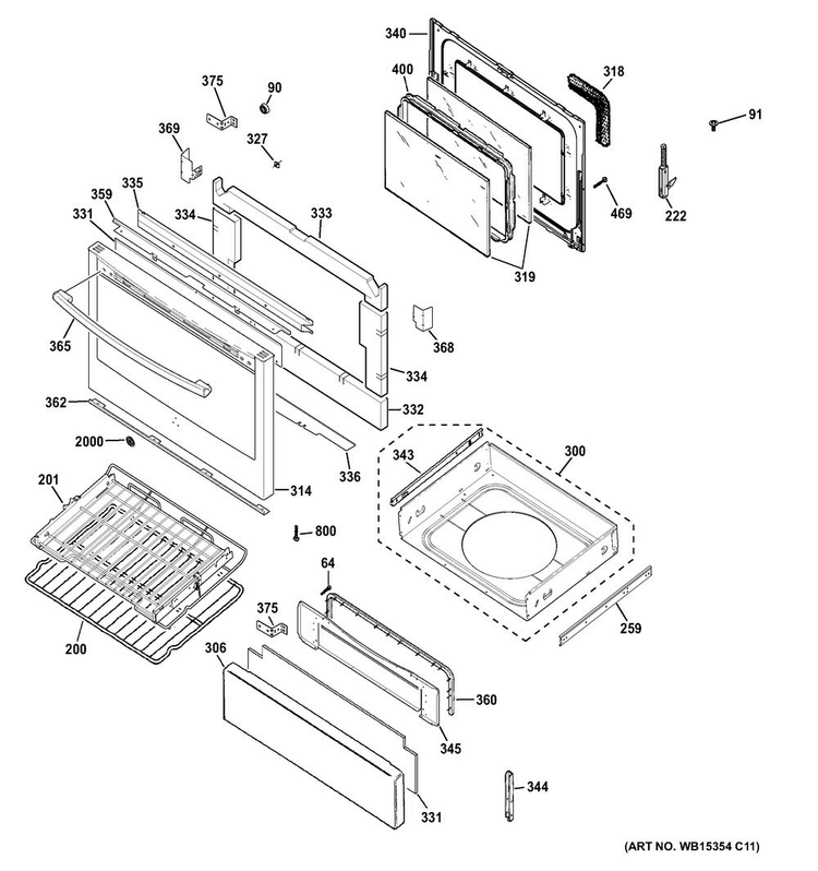 Door & Drawer Parts Diagram and Parts List for PGB940SEF2SS  General Electric Range