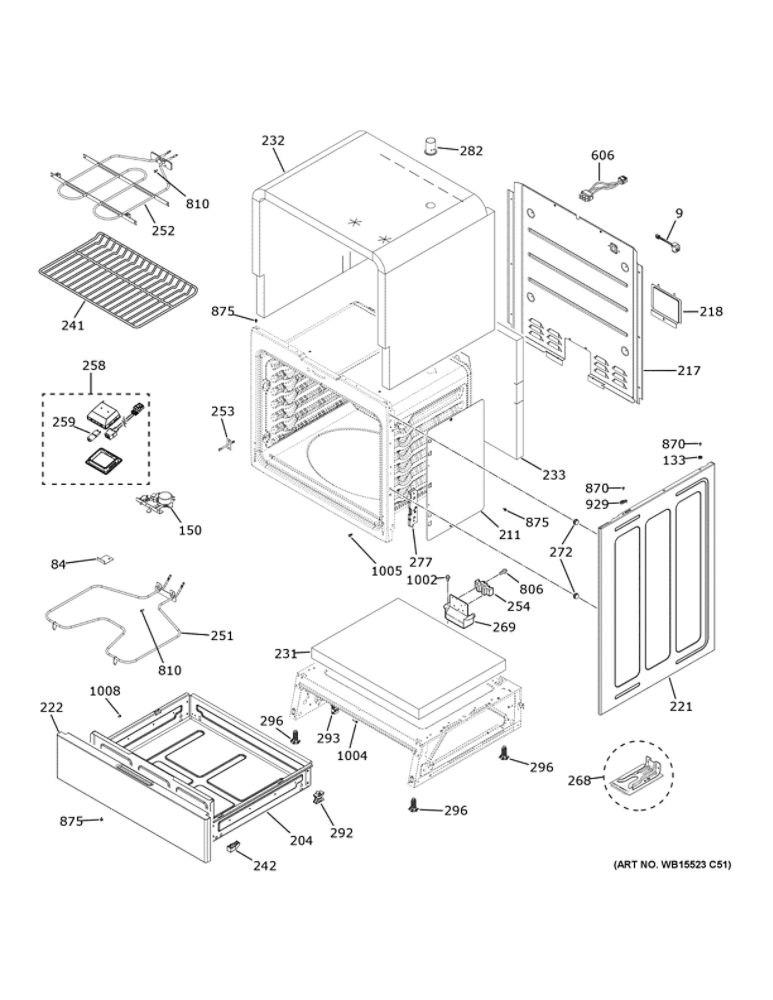 Body Parts Diagram and Parts List for JS645EL8ES  General Electric Range