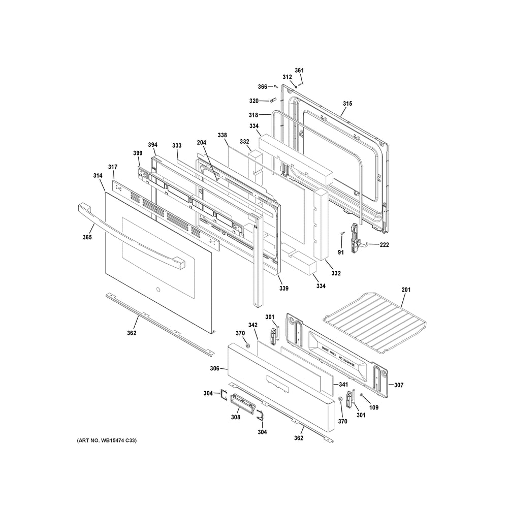 Door & Drawer Parts Diagram and Parts List for JGBS66EEK7ES  General Electric Range
