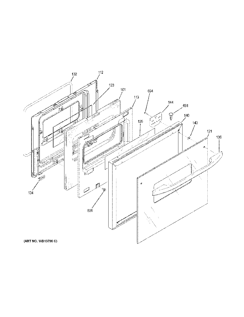 Lower Door Diagram and Parts List for JRP28SK5SS  General Electric Wall Oven