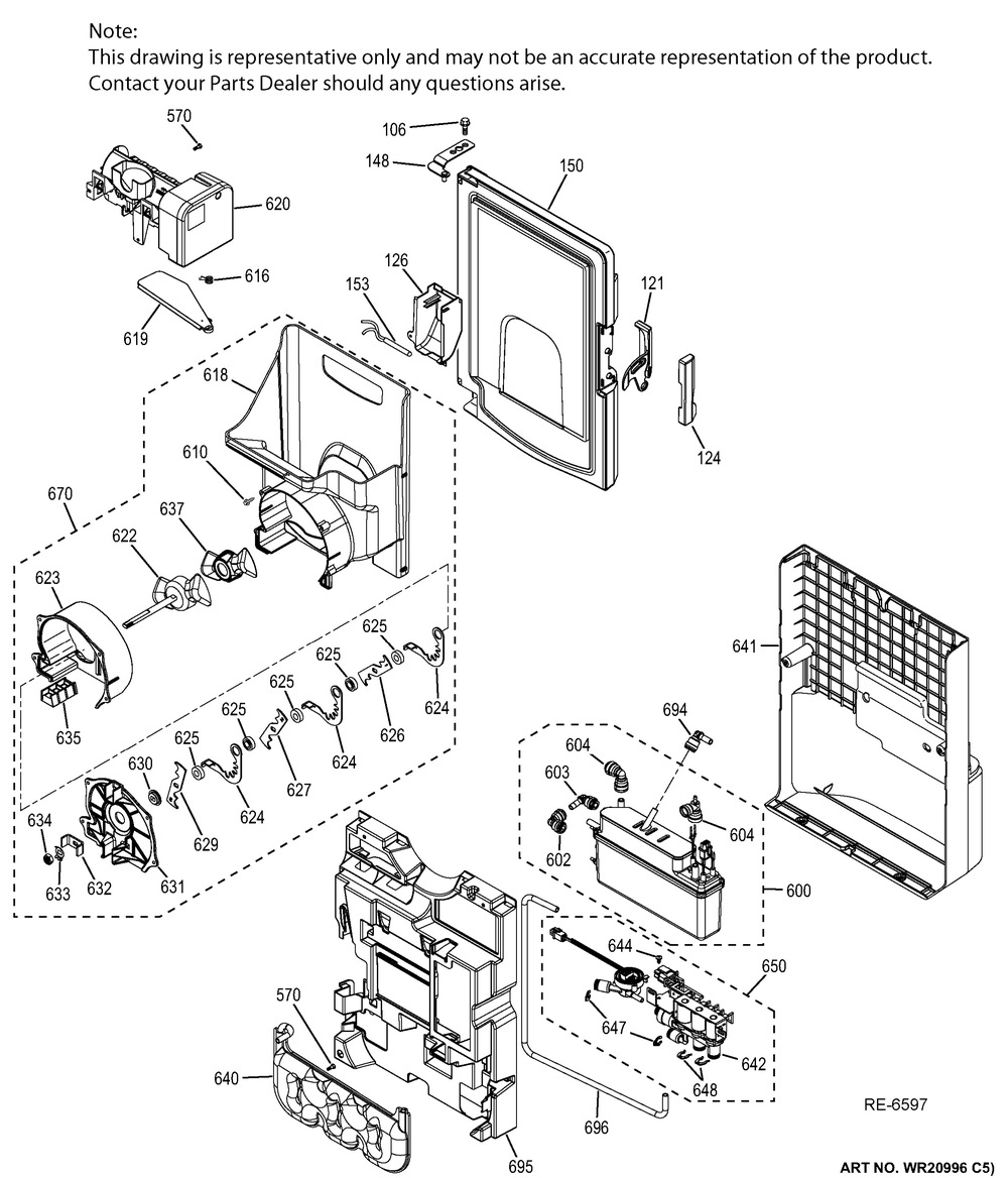 Ice Maker And Dispenser Diagram and Parts List for GFMS140ED1WW  General Electric Refrigerator