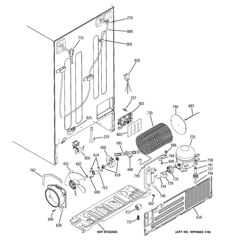 Sealed System & Mother Board Diagram and Parts List for GSS23QGTLCC  General Electric Refrigerator