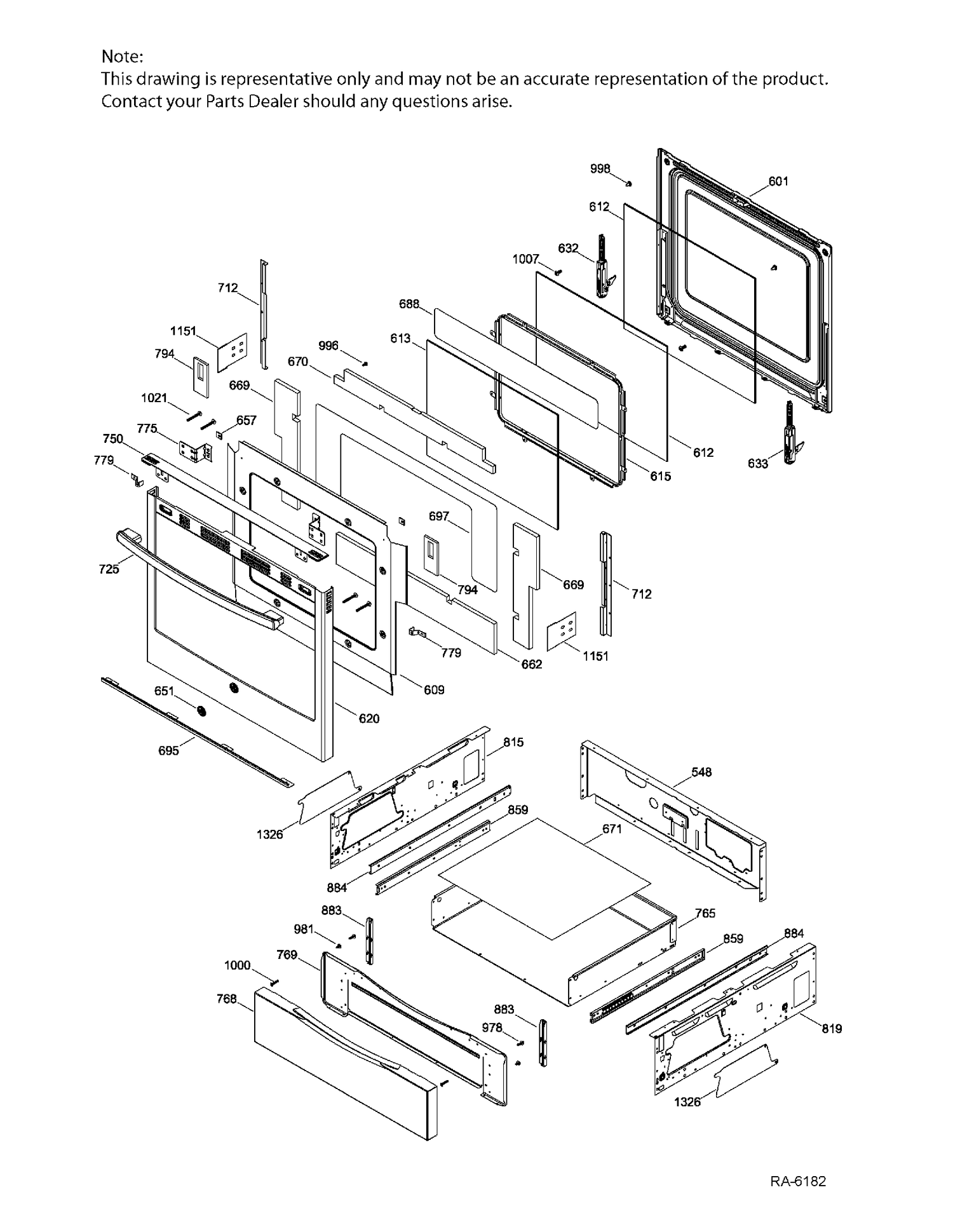 DOOR & DRAWER PARTS Diagram and Parts List for PCB905SK1SS  General Electric Range