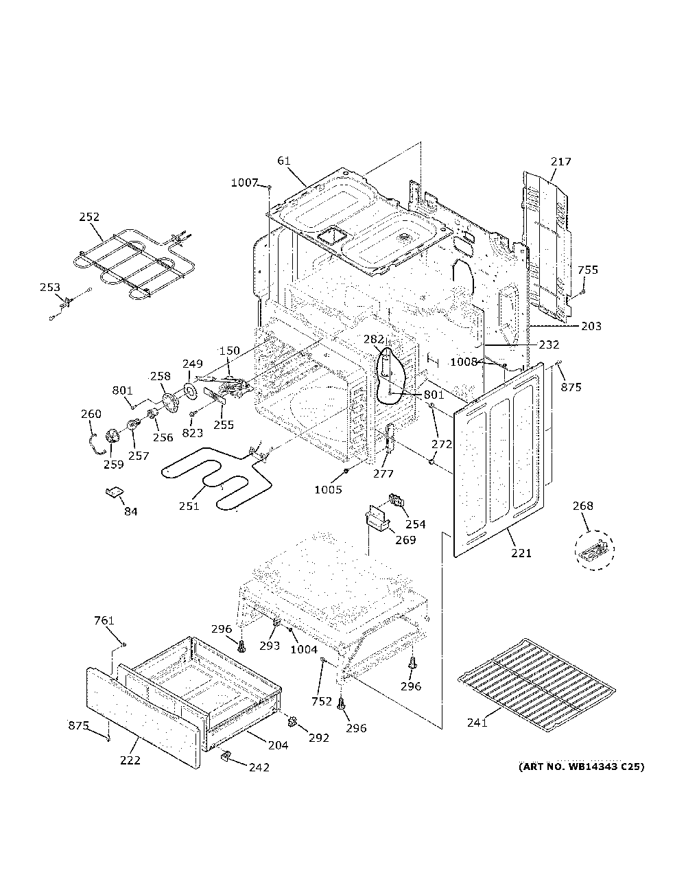 Body parts Diagram and Parts List for XB258DM2BB  General Electric Range