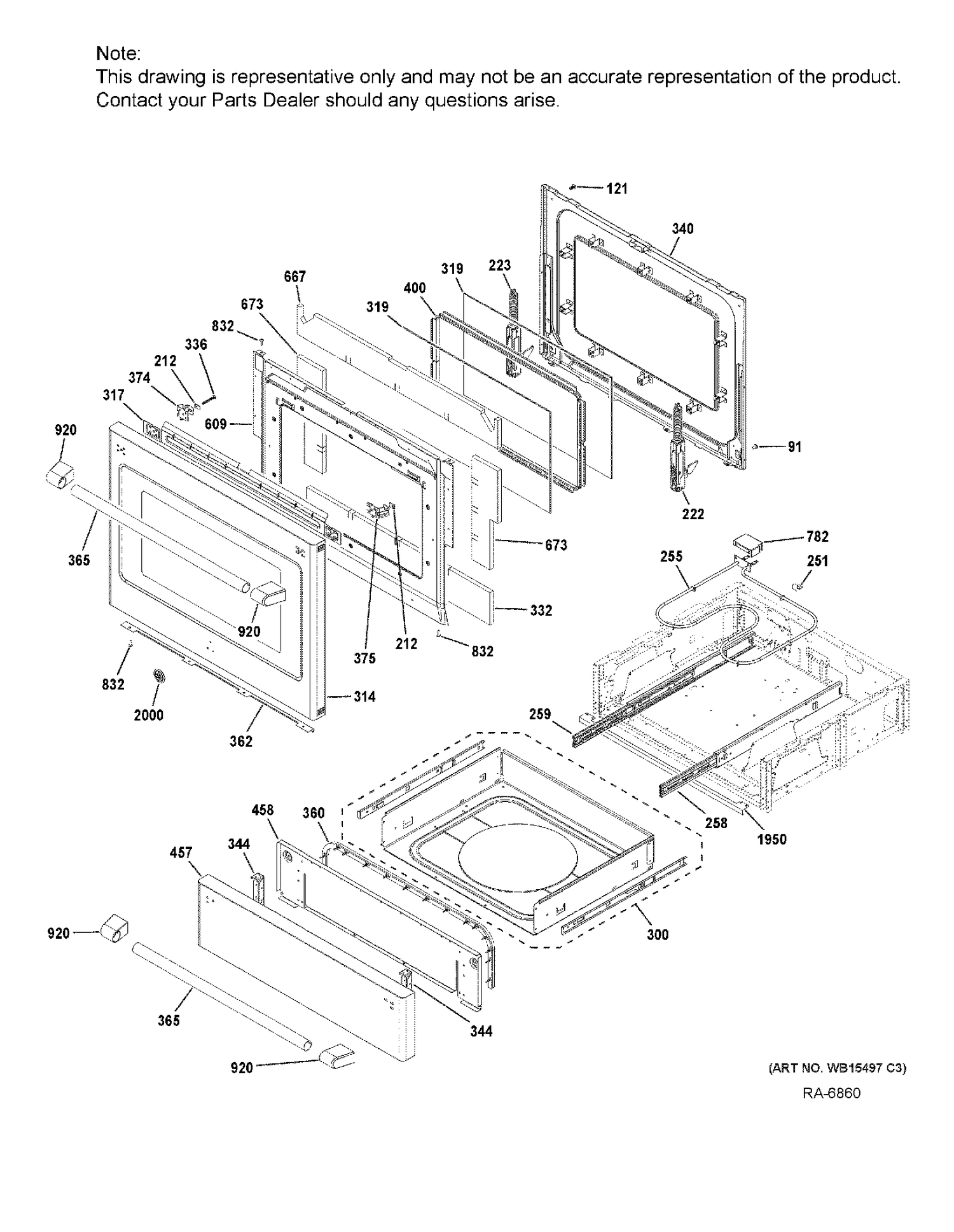 DOOR & DRAWER PARTS Diagram and Parts List for CC2S986SEL1SS  General Electric Range