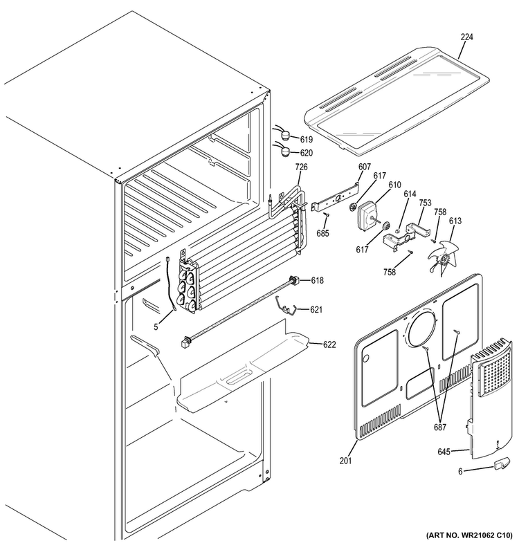 Freezer Section Diagram and Parts List for GIE18HSHBRSS  General Electric Refrigerator