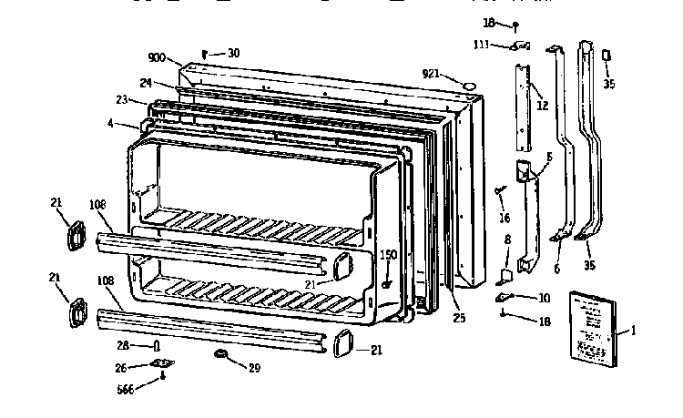 Freezer Door Diagram and Parts List for TBX18JATJRWH  General Electric Refrigerator