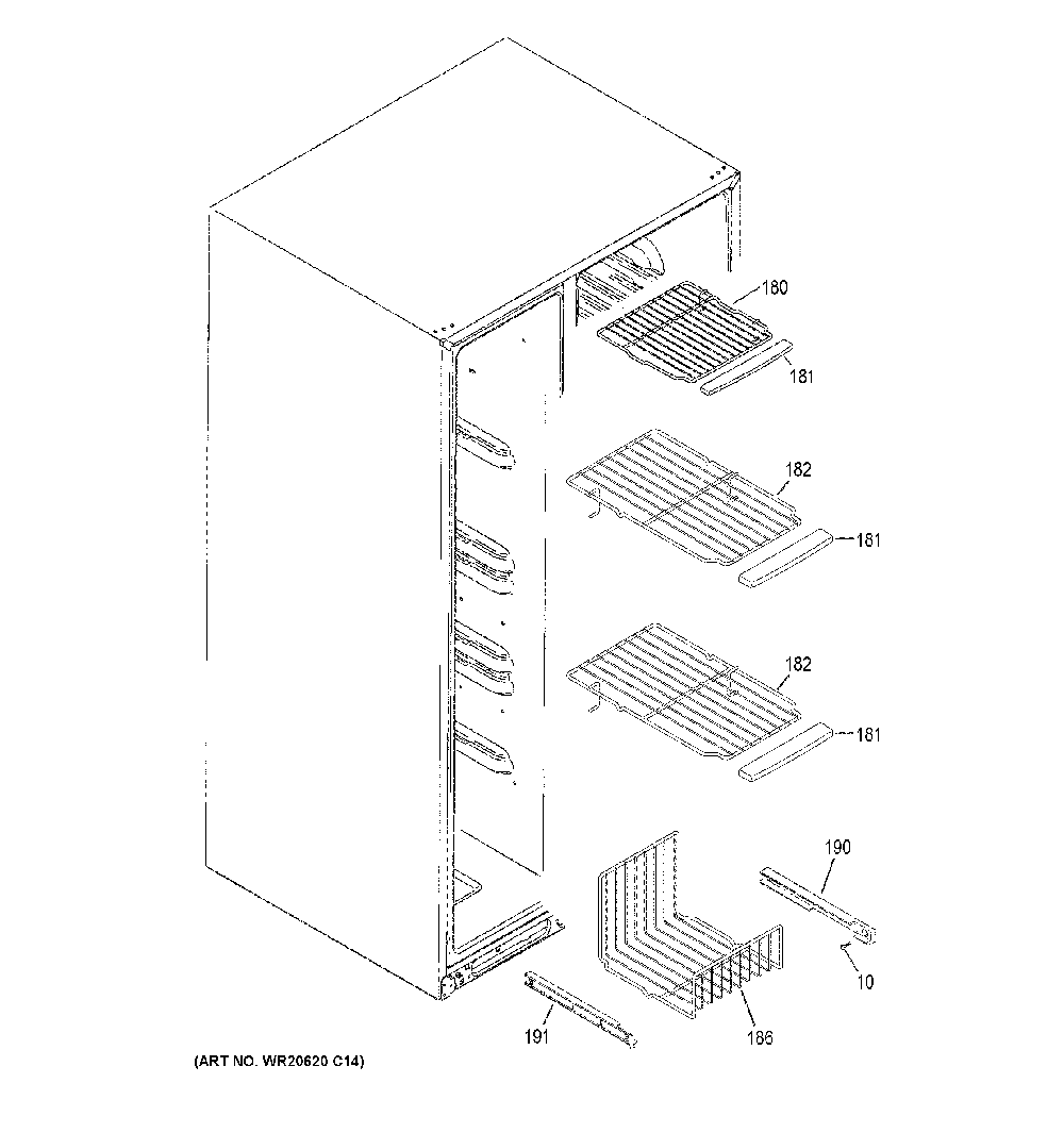 Freezer shelves Diagram and Parts List for GSS23GGKPCWW  General Electric Refrigerator