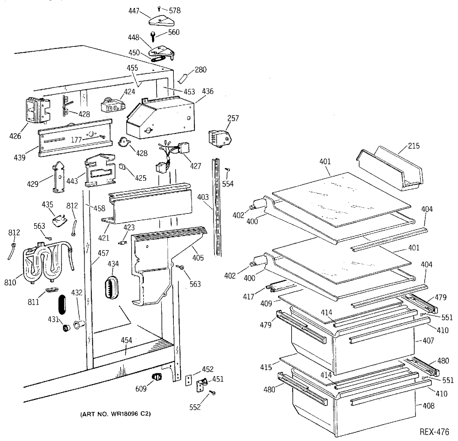 REFRIGERATOR SECTION Diagram and Parts List for MRSC22KRWH  General Electric Refrigerator