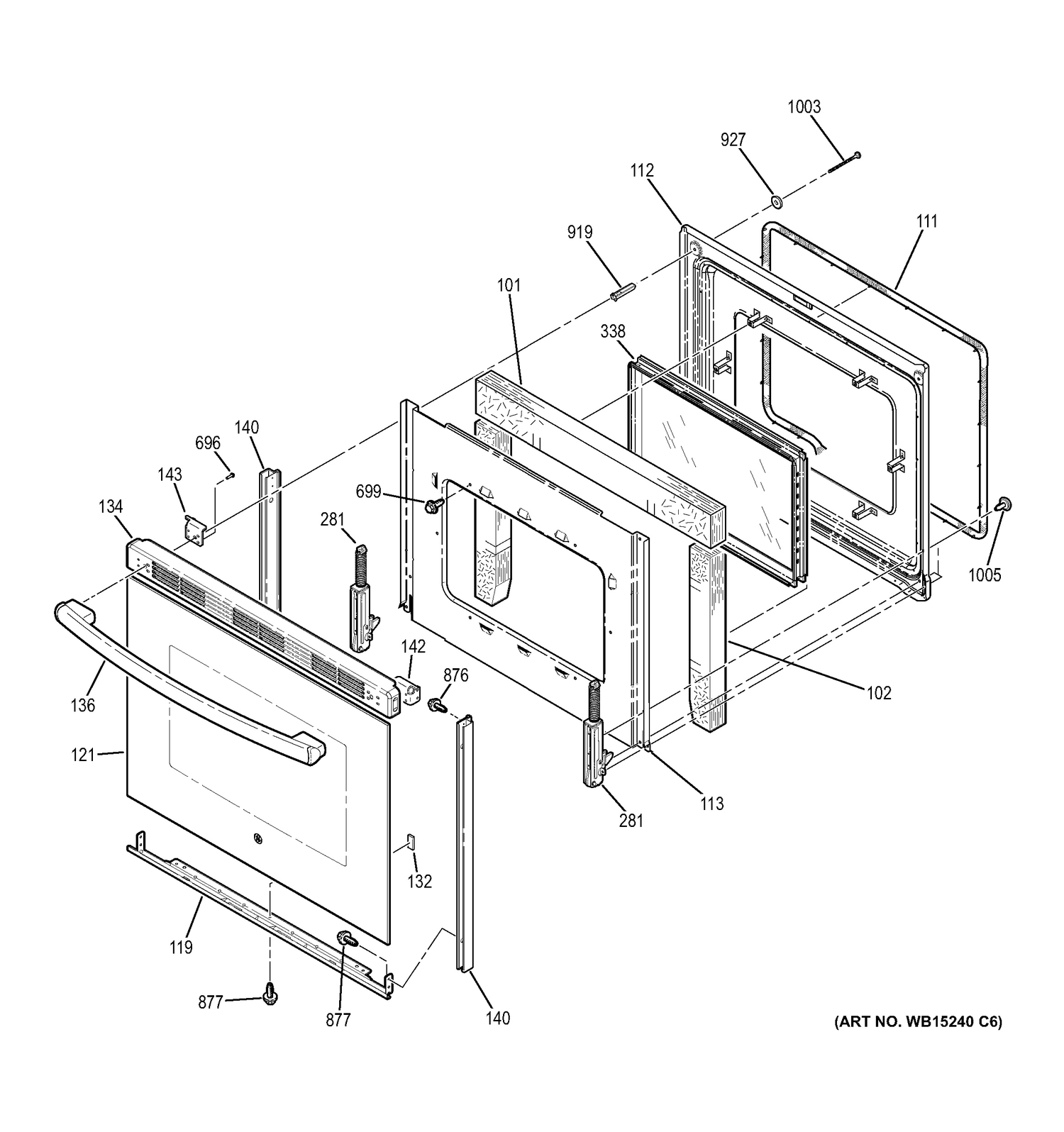 DOOR Diagram and Parts List for JBS65DF1BB  General Electric Range