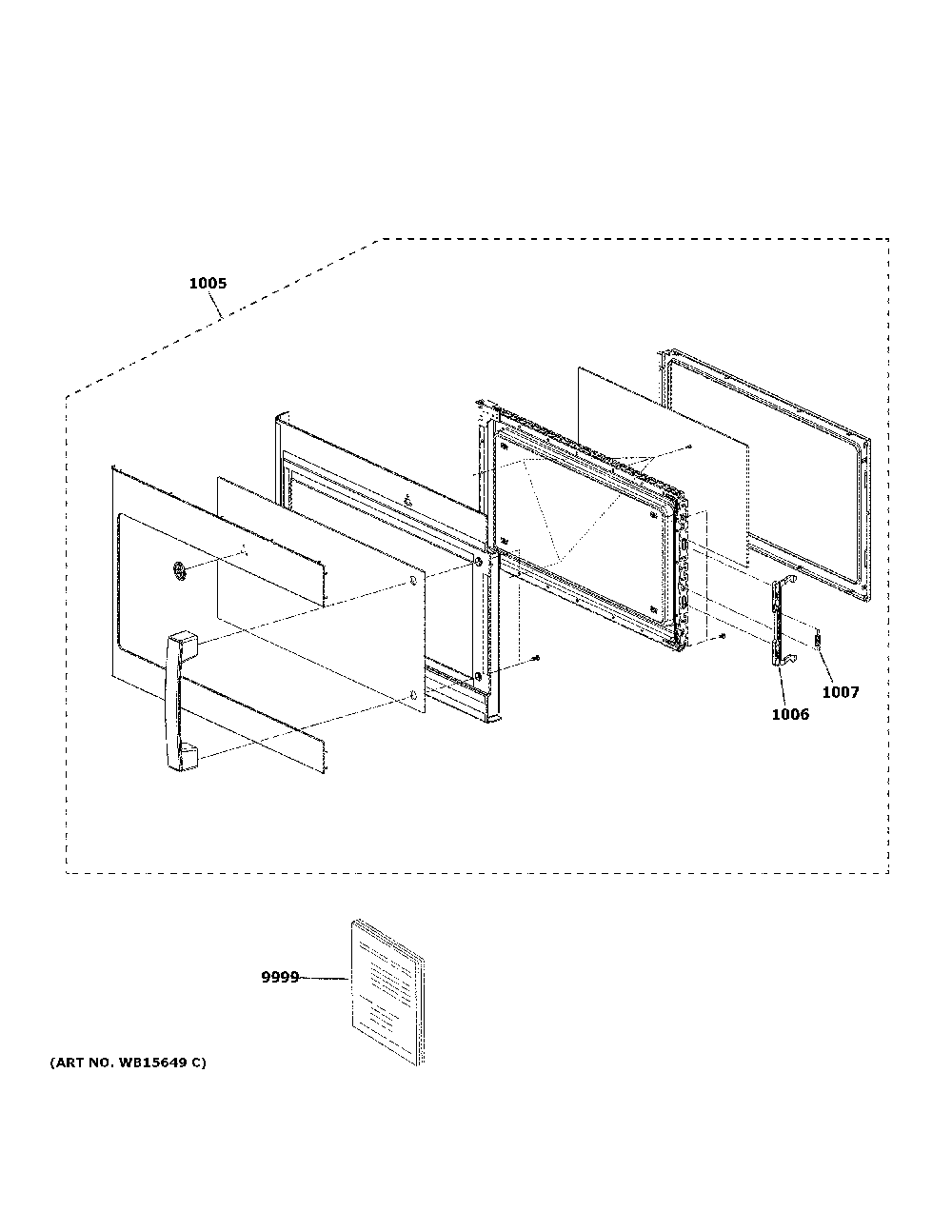 Door parts Diagram and Parts List for DVM7195FL5DS  General Electric Microwave