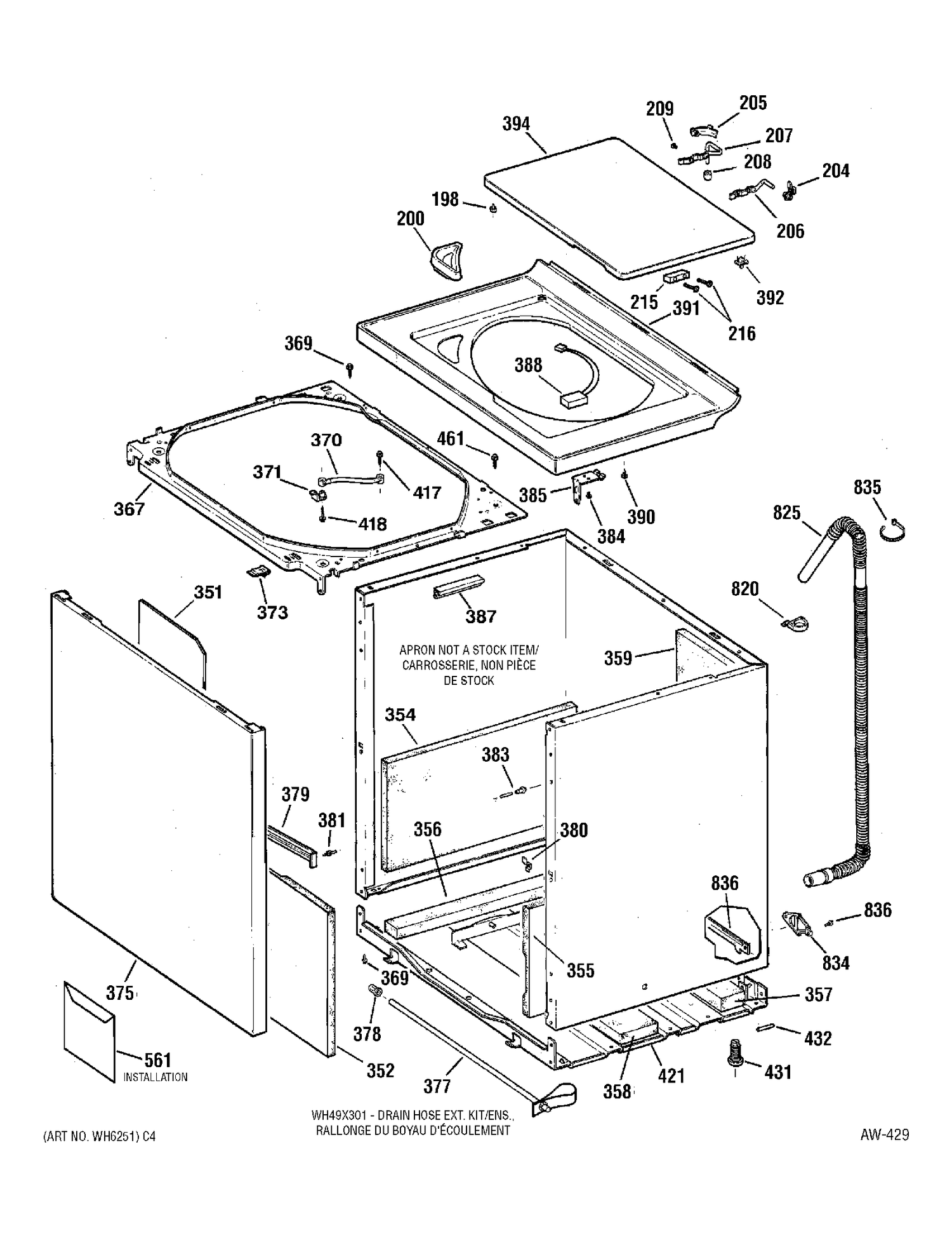 CABINET, COVER & FRONT PANEL Diagram and Parts List for WBSE7003A0WW  General Electric Washer