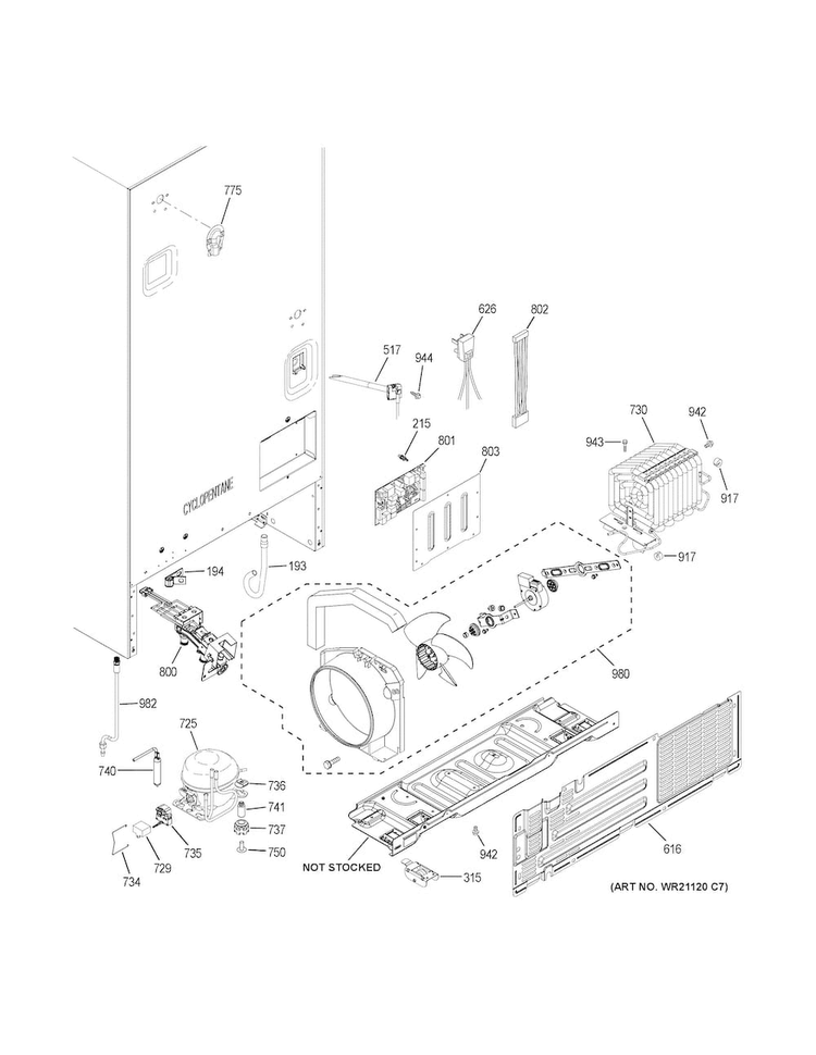 Machine Compartment Diagram and Parts List for GNE25JSKBFSS  General Electric Refrigerator