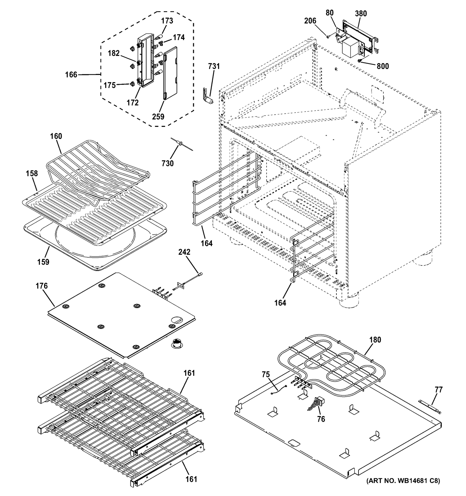OVEN CAVITY PARTS Diagram and Parts List for ZDP366NP1GS  General Electric Range
