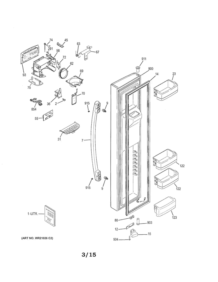 Freezer Door Diagram and Parts List for GSE26HMECHES  General Electric Refrigerator