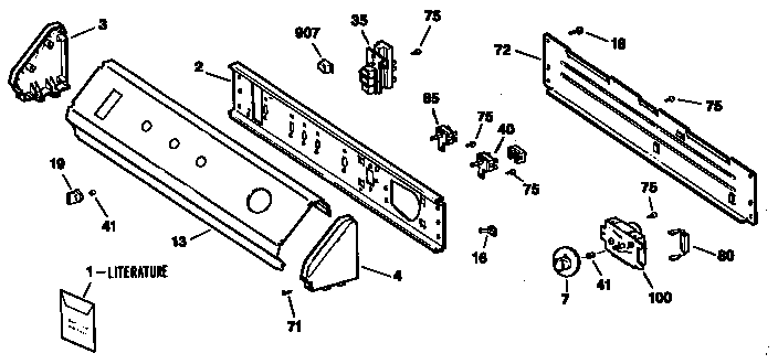 Backsplash Assembly Diagram and Parts List for DDE8509RMC  General Electric Dryer
