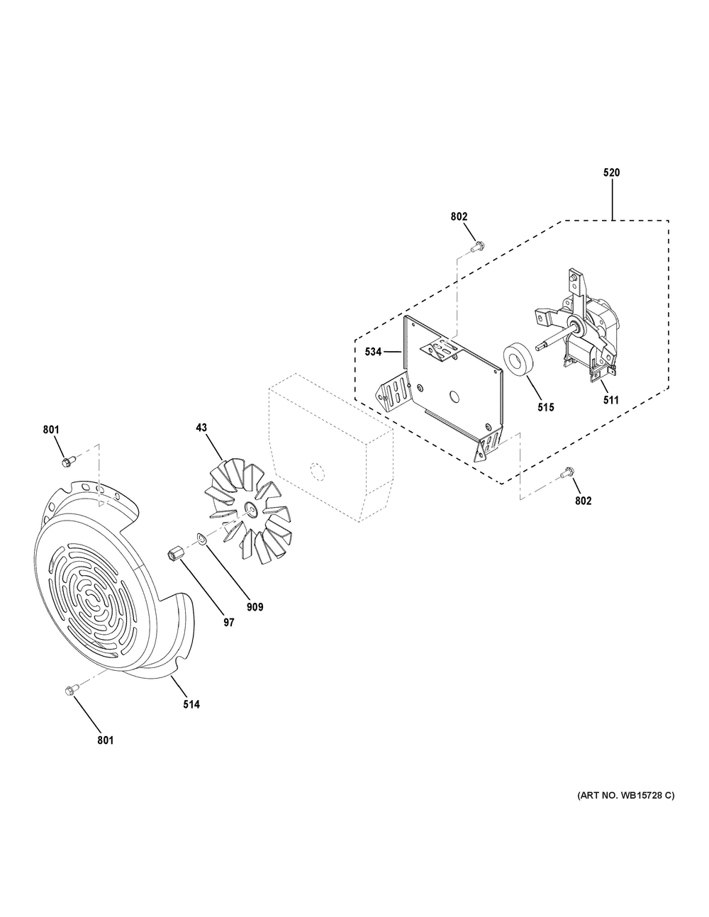 Convection Fan Diagram and Parts List for GRF600AV1BB  General Electric Range