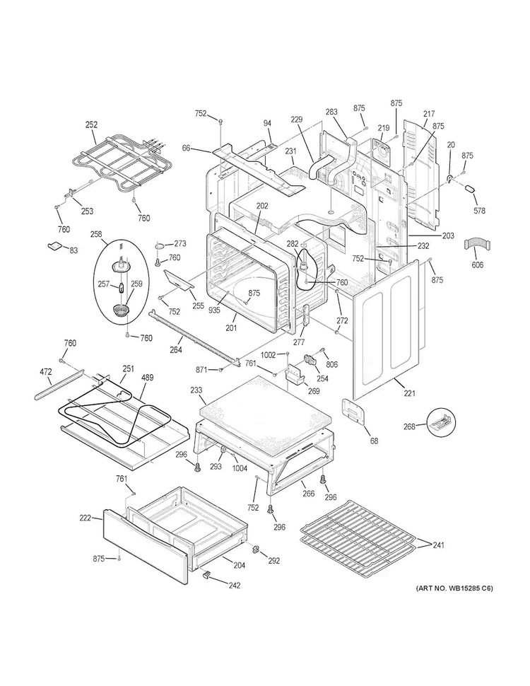 Body Parts Diagram and Parts List for JB755SJ3SS  General Electric Range