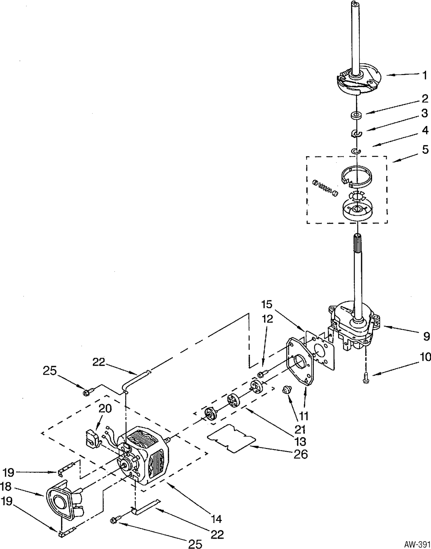 BRAKE, CLUTCH, GEAR CASE, MOTOR & PUMP Diagram and Parts List for MLC275CW6  General Electric Washer