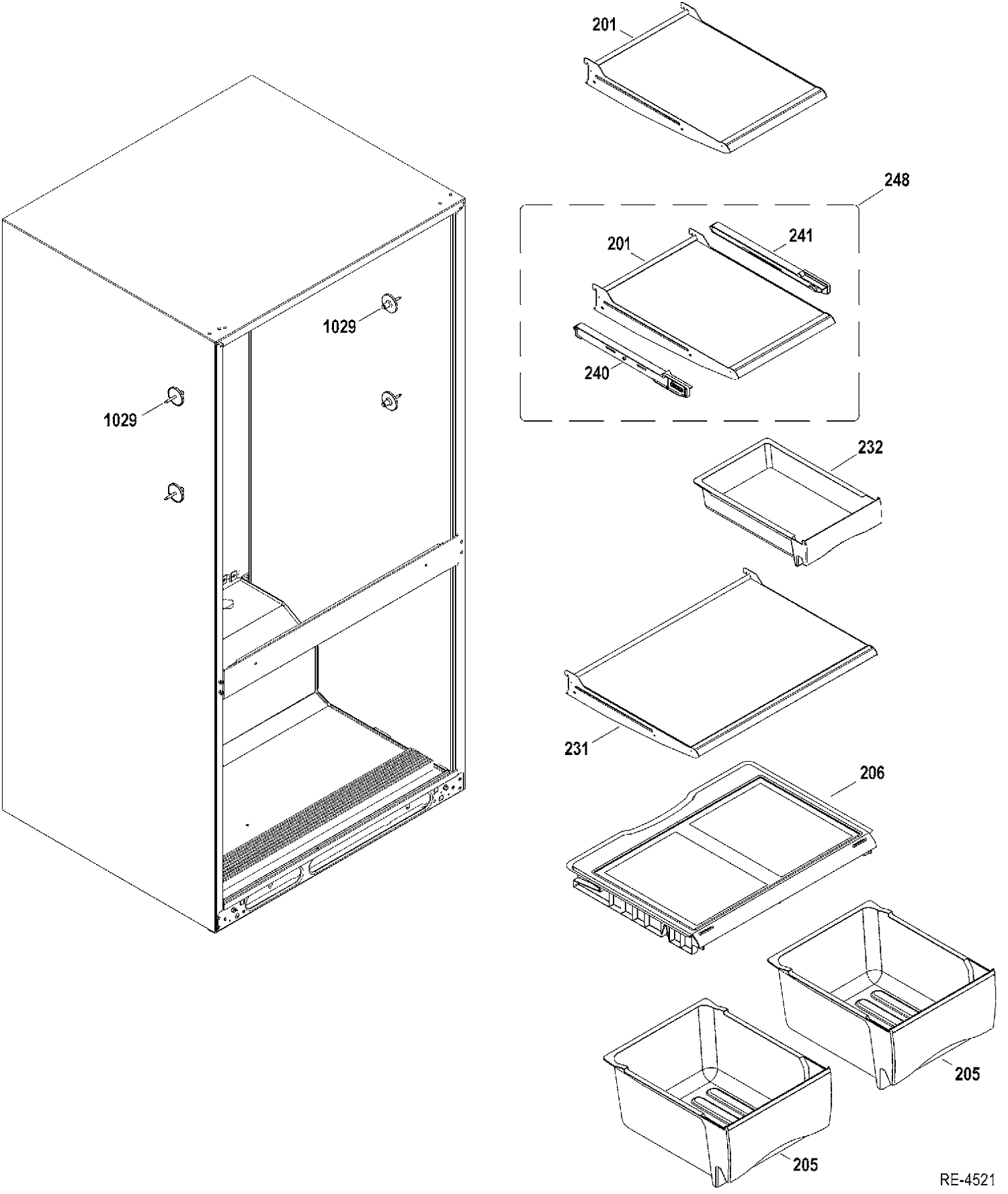 FF SHELVES Diagram and Parts List for GBRS0HBXFRSS  General Electric Refrigerator