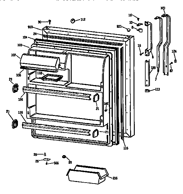 Fresh Food Door Diagram and Parts List for TBX18DISJRWH  General Electric Refrigerator