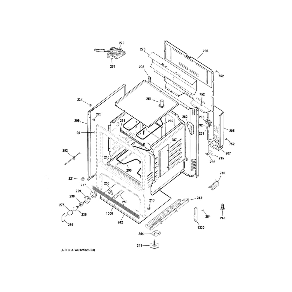 Body Parts Diagram and Parts List for JB256RT3SS  General Electric Range