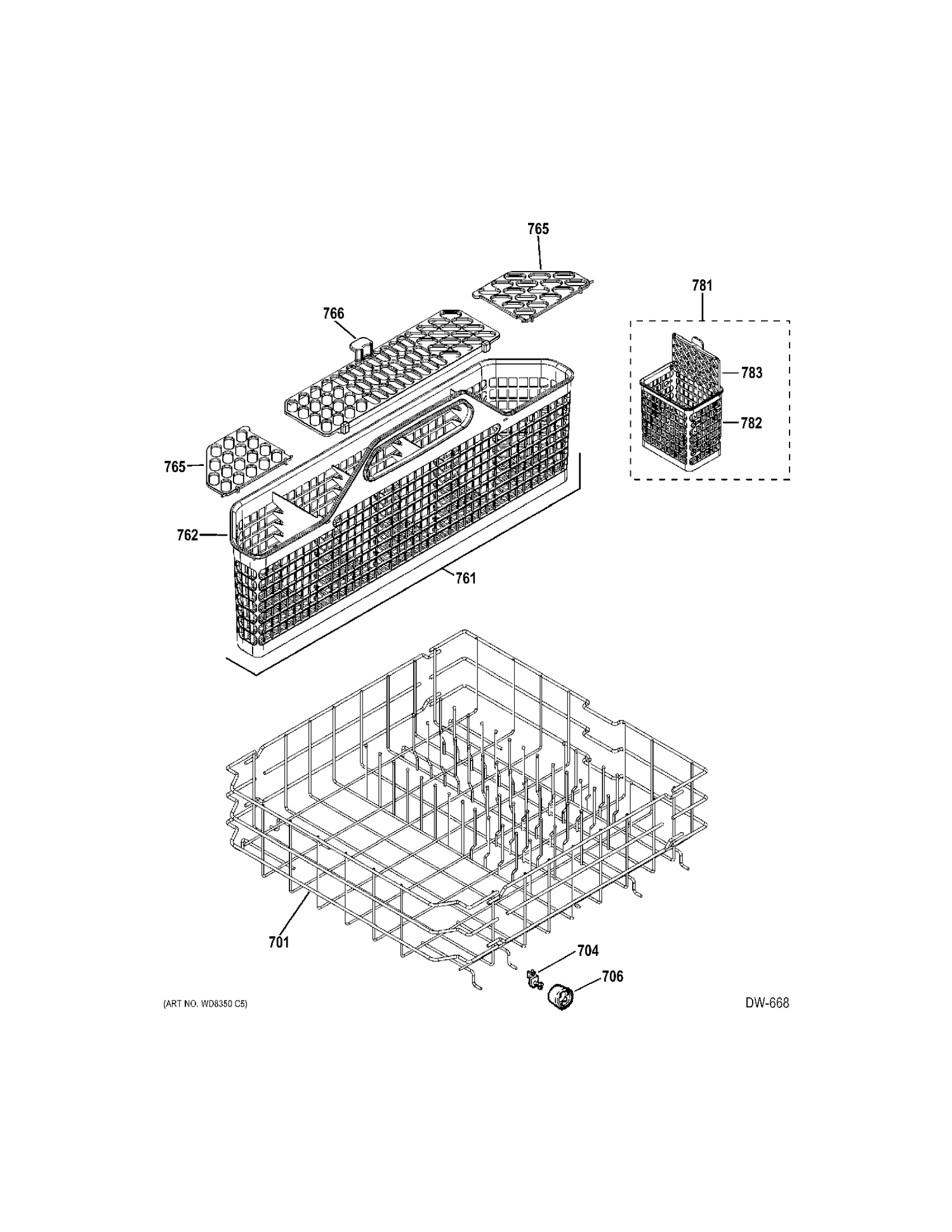 LOWER RACK Diagram and Parts List for GDWF106V00WW  General Electric Dishwasher