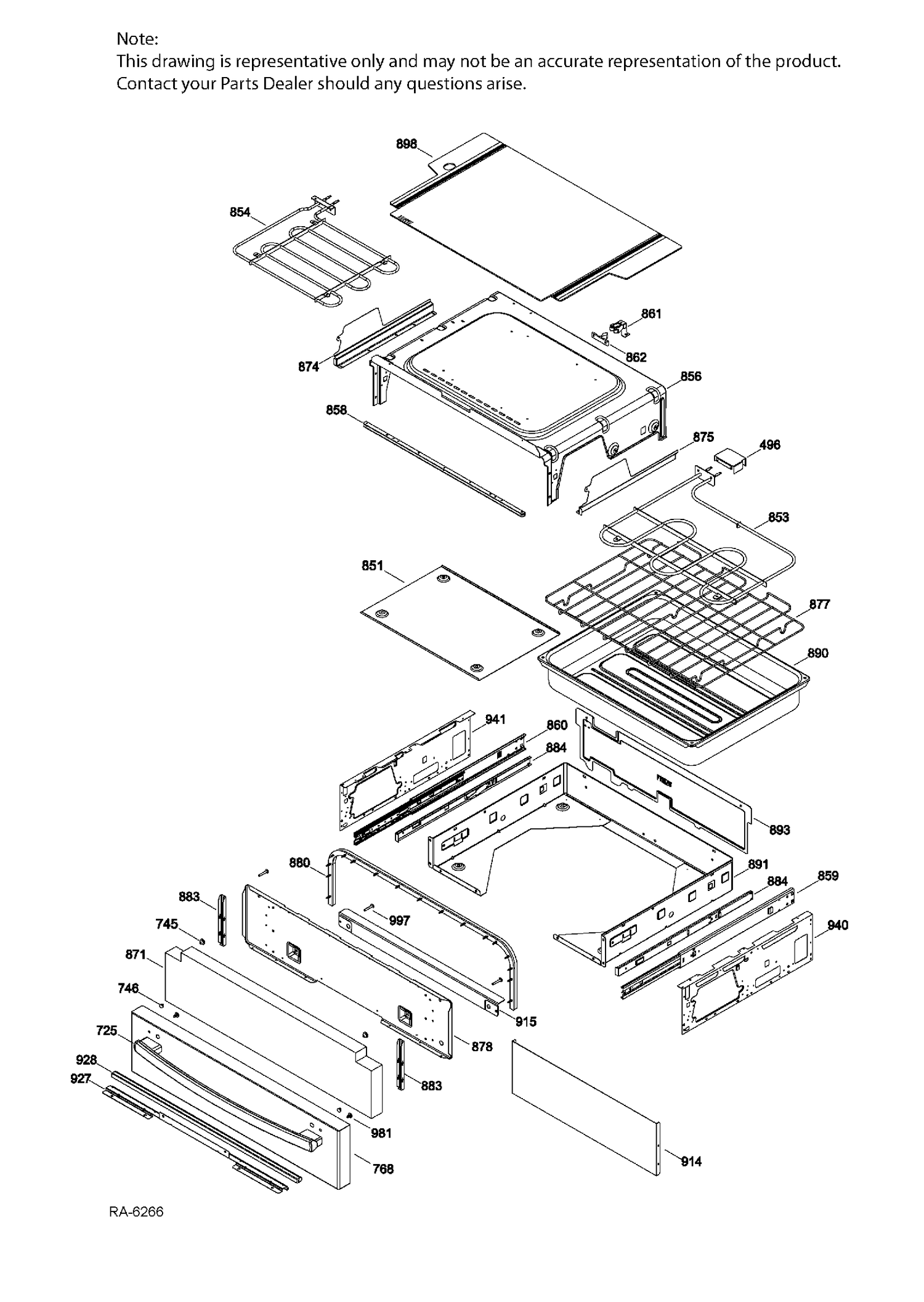 DRAWER PARTS Diagram and Parts List for PCGS910SEF2SS  General Electric Range
