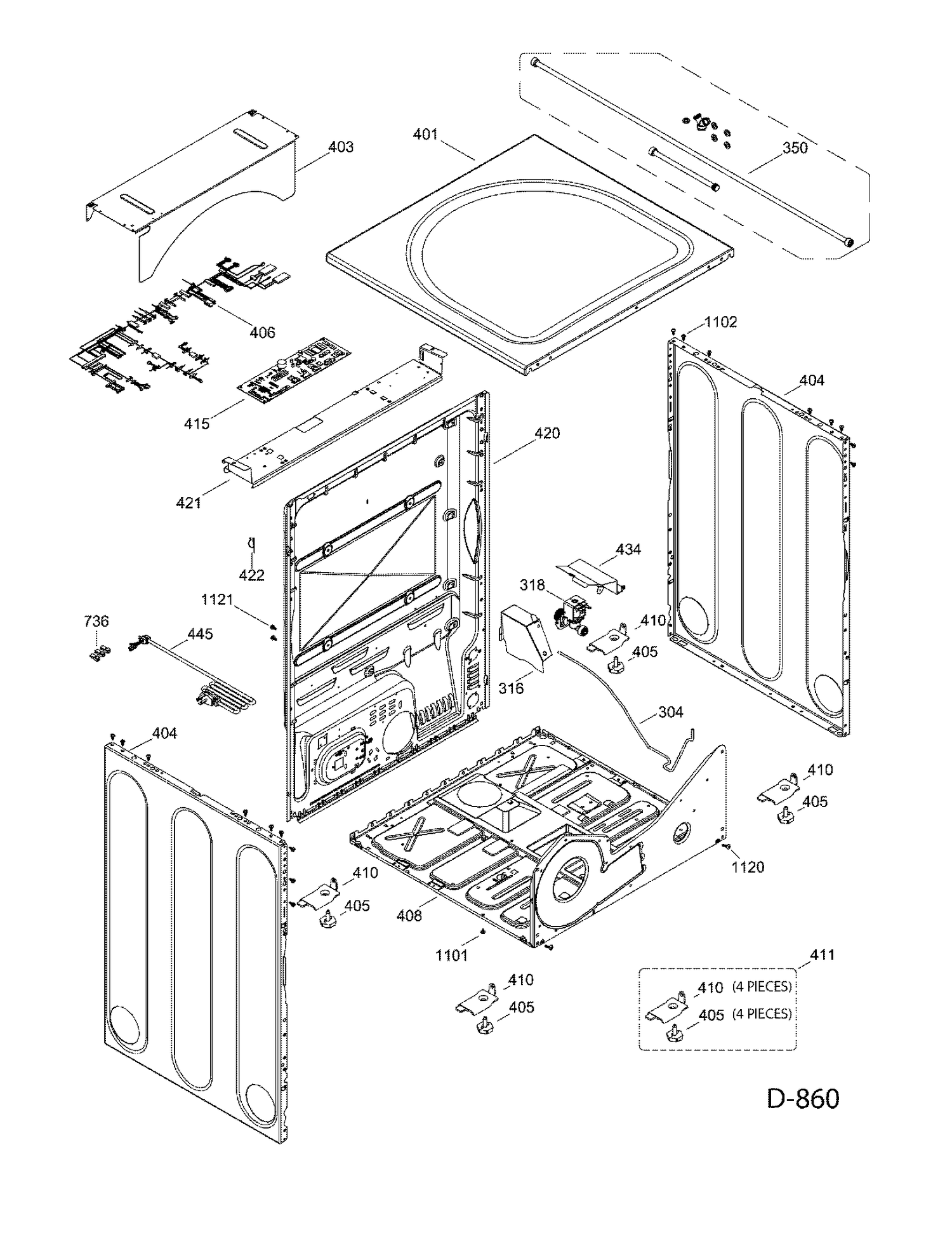 CABINET Diagram and Parts List for GFMS150ED0WW  General Electric Dryer