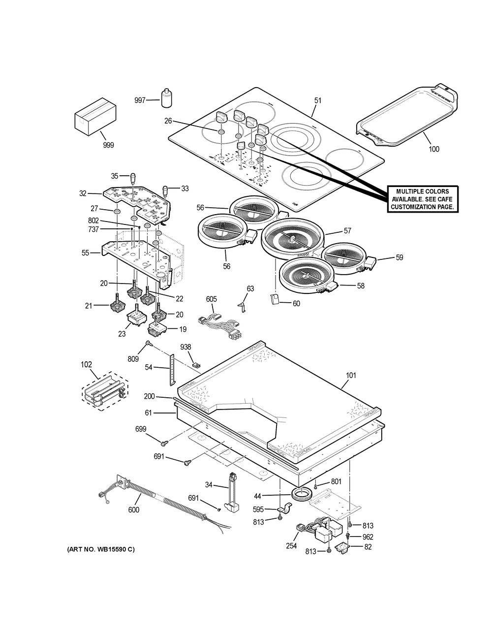 Control Panel & Cooktop Diagram and Parts List for CEP70302M1S1  General Electric Cooktop