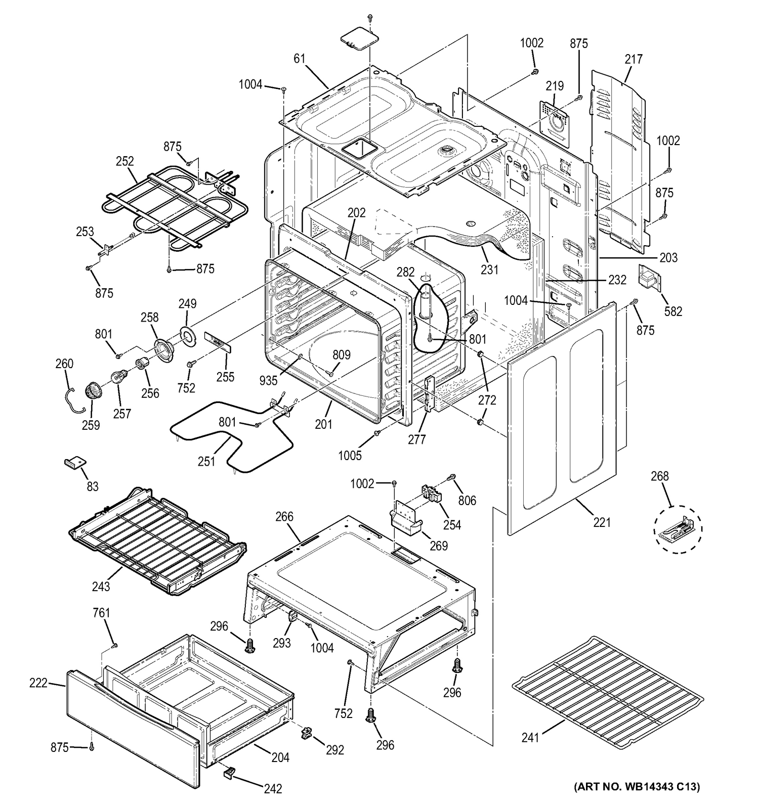 BODY PARTS Diagram and Parts List for JB350DF2WW  General Electric Range