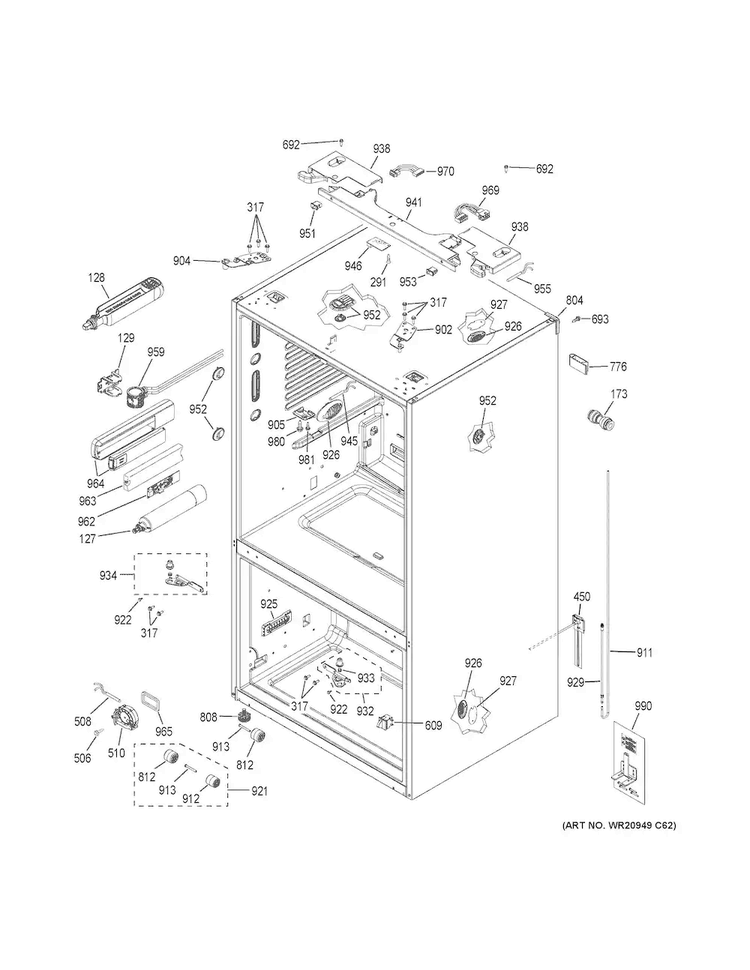 Case Parts Diagram and Parts List for GYE22HSKBSS  General Electric Refrigerator