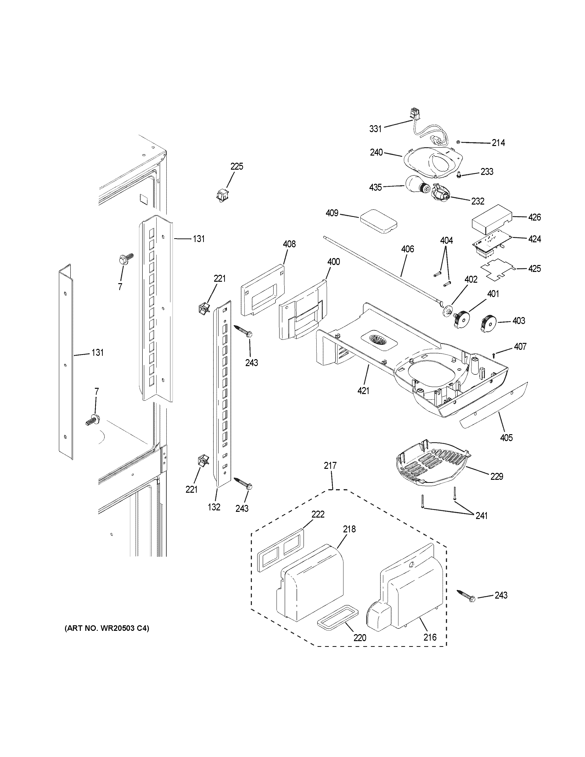 Fresh Food Section Diagram and Parts List for GBS20EGHBRBB  General Electric Refrigerator
