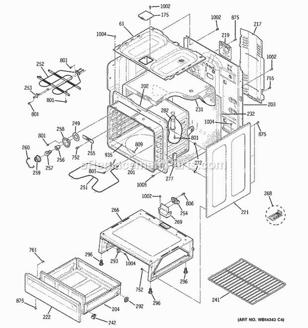 Body Parts Diagram and Parts List for JB250DF1WW  General Electric Range