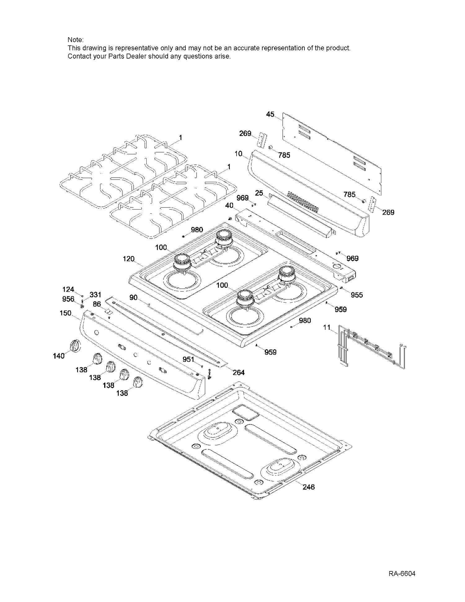 BACKGUARD & COOKTOP Diagram and Parts List for MGAS724EL5WW  General Electric Range