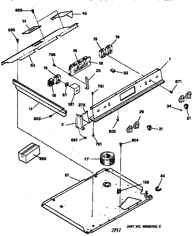 Control Panel Diagram and Parts List for JSP39WV2WW  General Electric Range