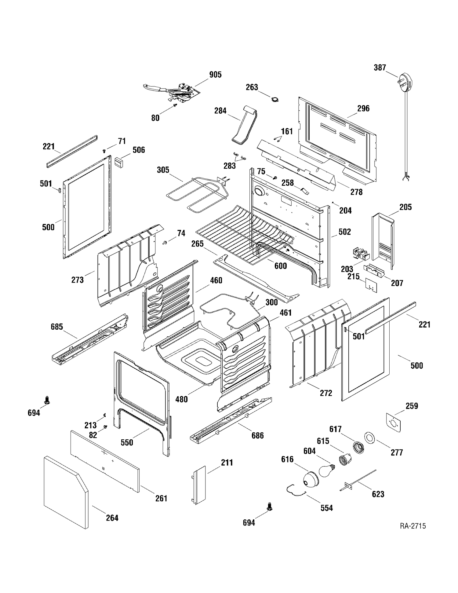 BODY PARTS Diagram and Parts List for 137481  General Electric Range