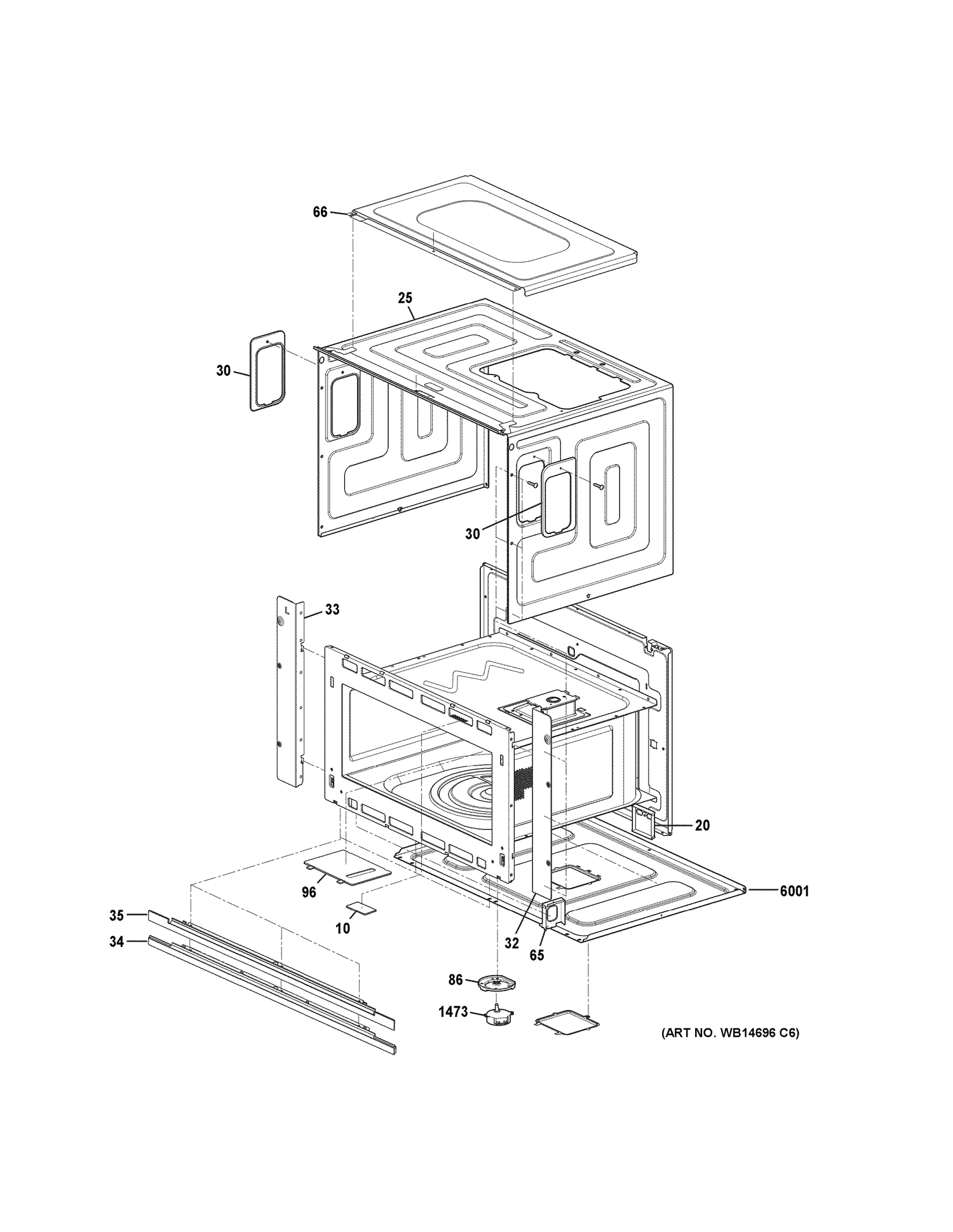 OVEN CAVITY PARTS Diagram and Parts List for CWB7030SL2SS  General Electric Microwave Oven Combo