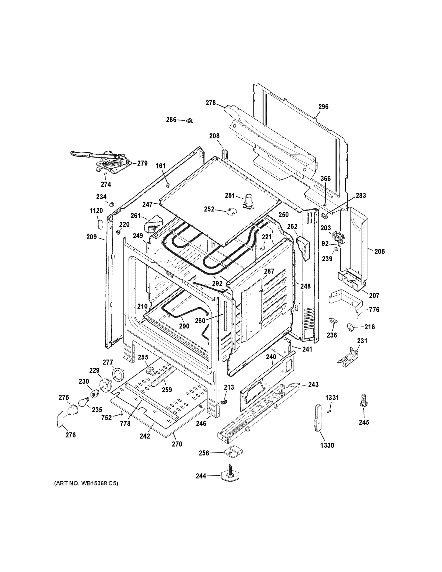BODY PARTS Diagram and Parts List for JB450DF2WW  General Electric Range