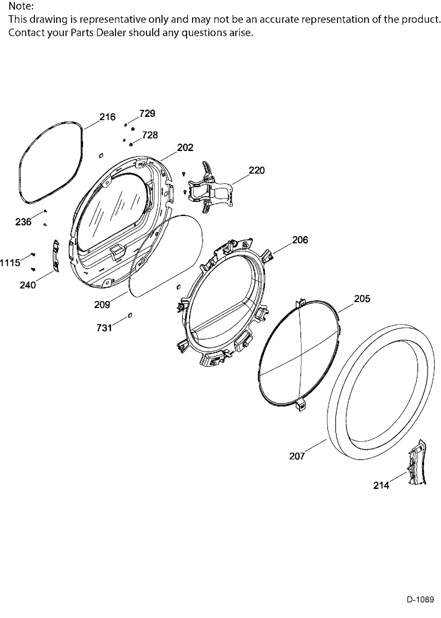 DOOR ASM Diagram and Parts List for GFMN110GD1WW  General Electric Dryer