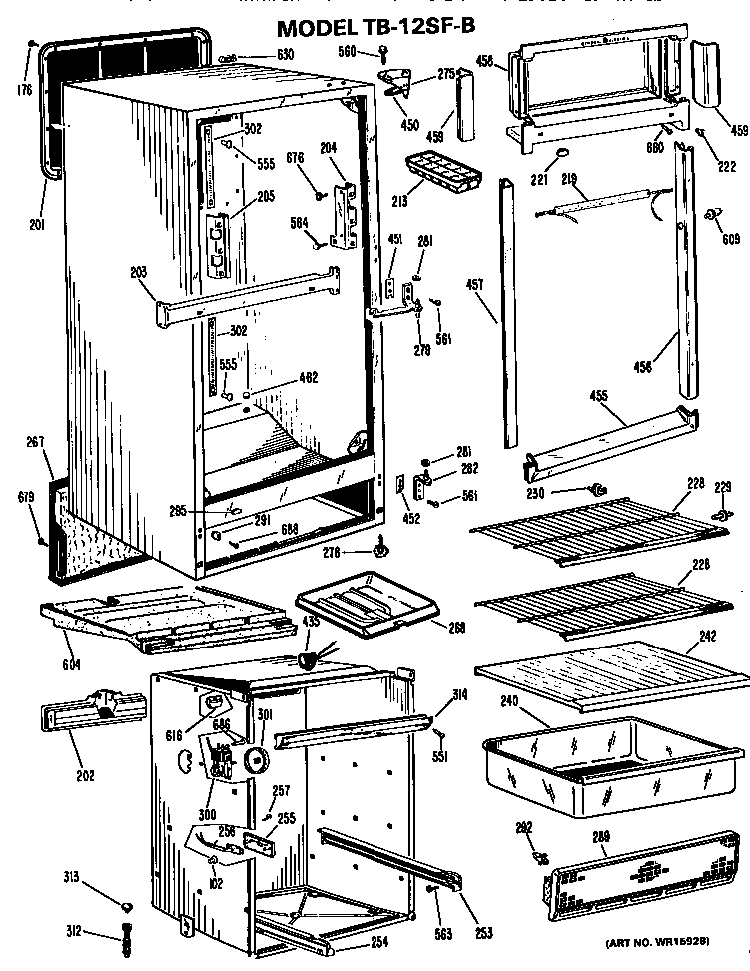 Cabinet Parts Diagram and Parts List for TB12SFB  General Electric Refrigerator