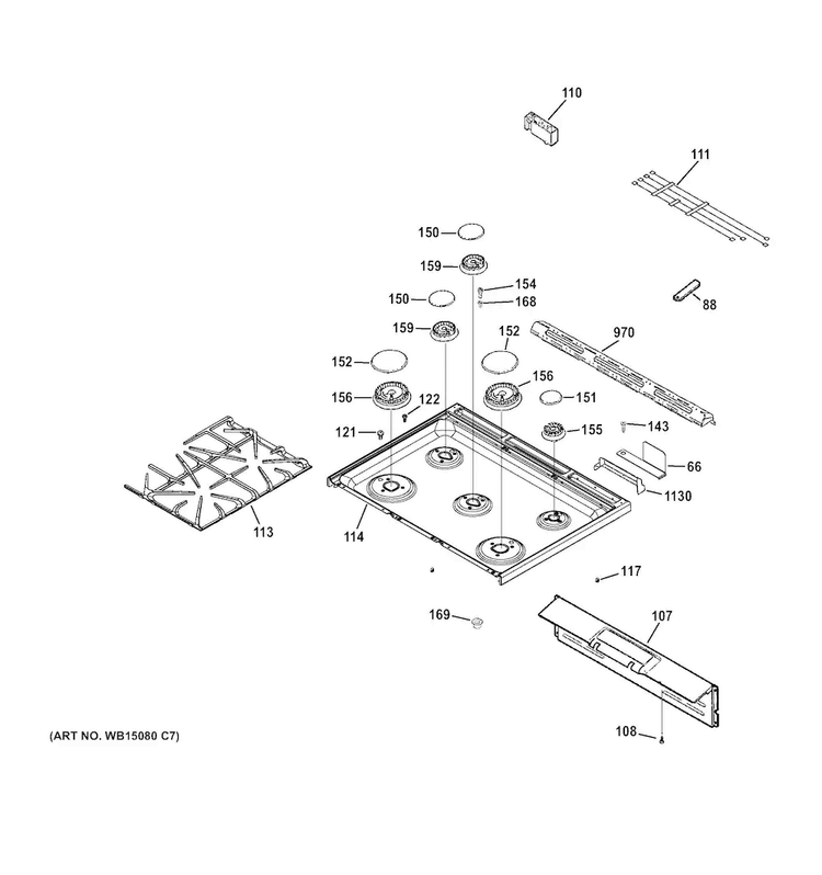 Cooktop Diagram and Parts List for CGS975SED4SS  General Electric Range