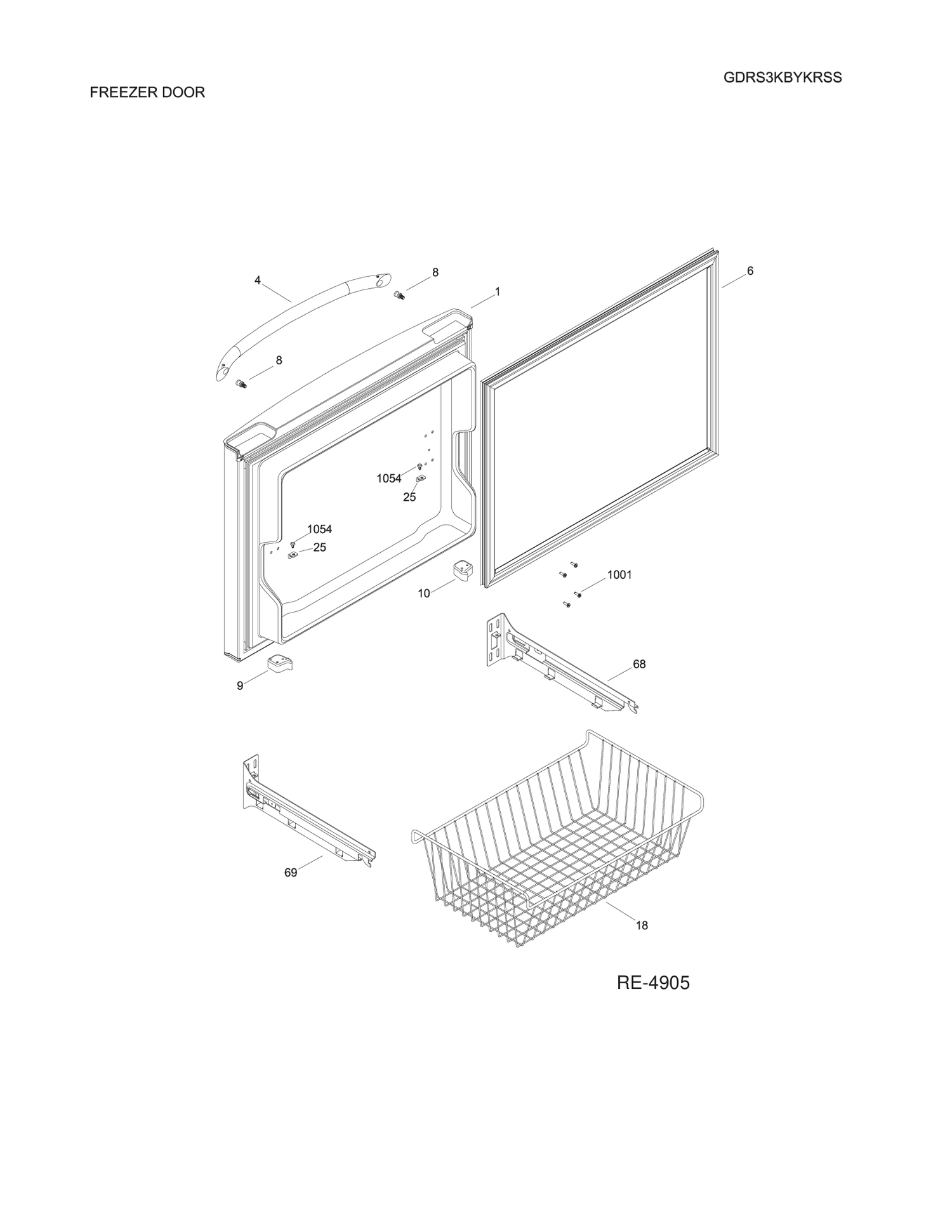 FREEZER DOOR Diagram and Parts List for GDRS3KBYKRSS  General Electric Refrigerator