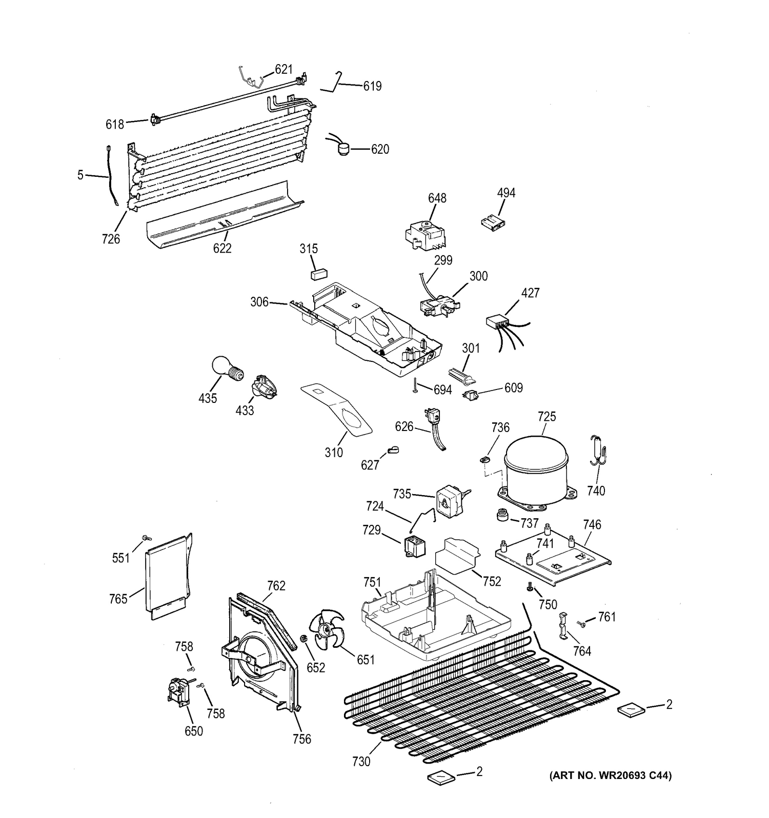 MACHINE COMPARTMENT Diagram and Parts List for GTS18GBEMRWW  General Electric Refrigerator