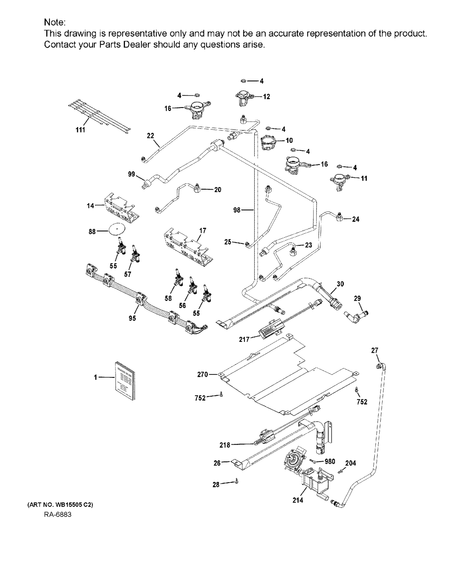 GAS & BURNER PARTS Diagram and Parts List for JCGSS66SEL1SS  General Electric Range