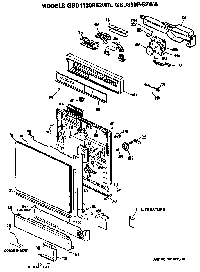 Front/control Panel Diagram and Parts List for GSD1130R52WA  General Electric Dishwasher