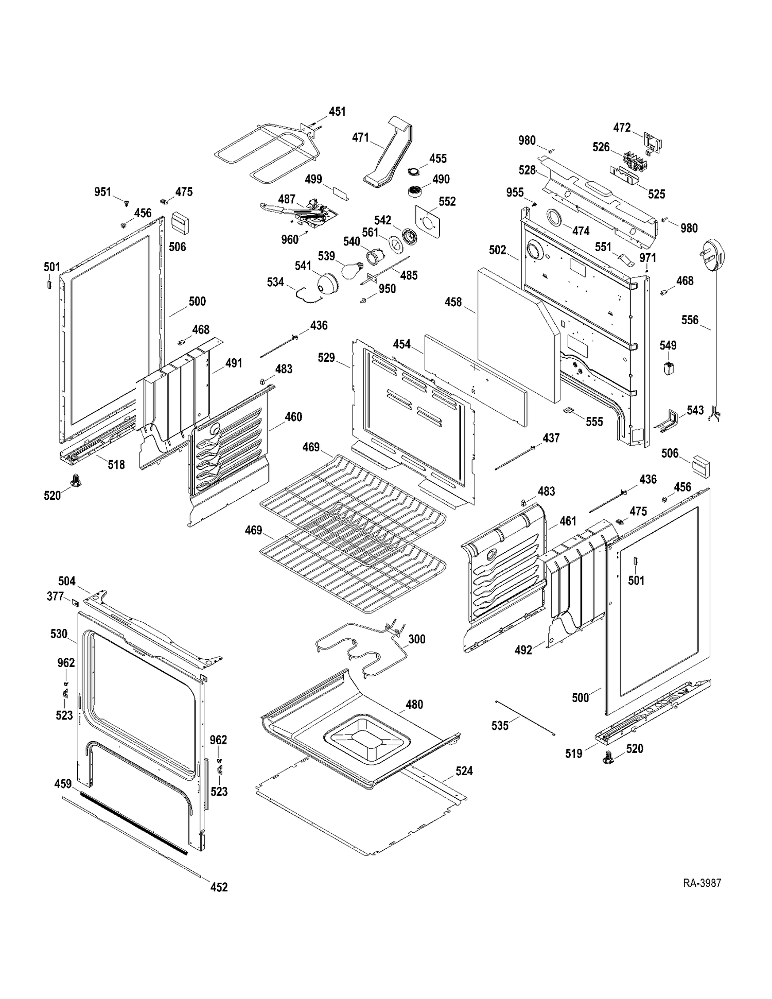 BODY PARTS Diagram and Parts List for JCBP66DP3BB  General Electric Range