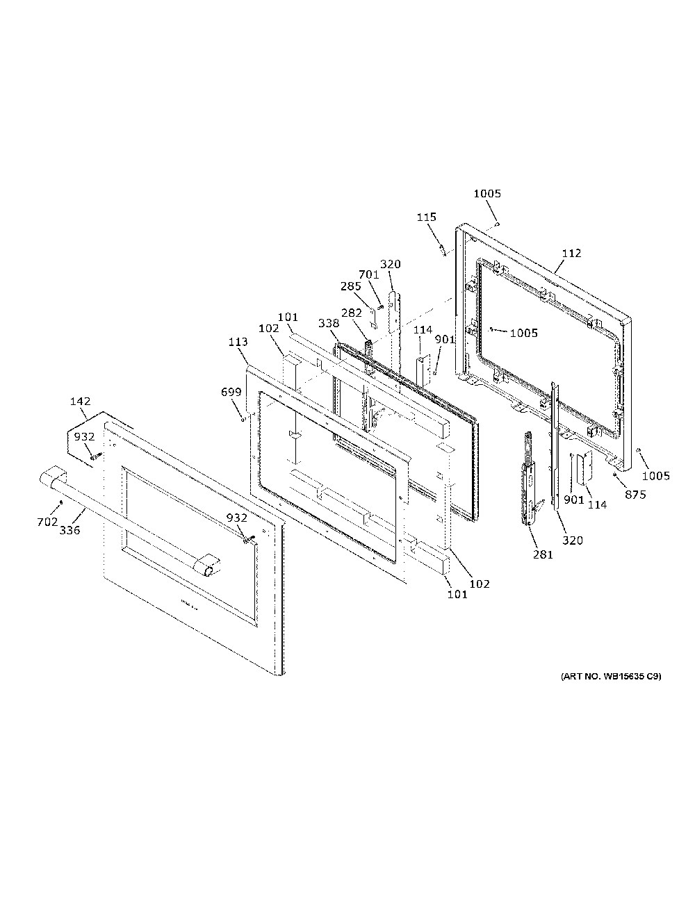 Lower Door Diagram and Parts List for ZTDX1FPSN2SS  General Electric Wall Oven