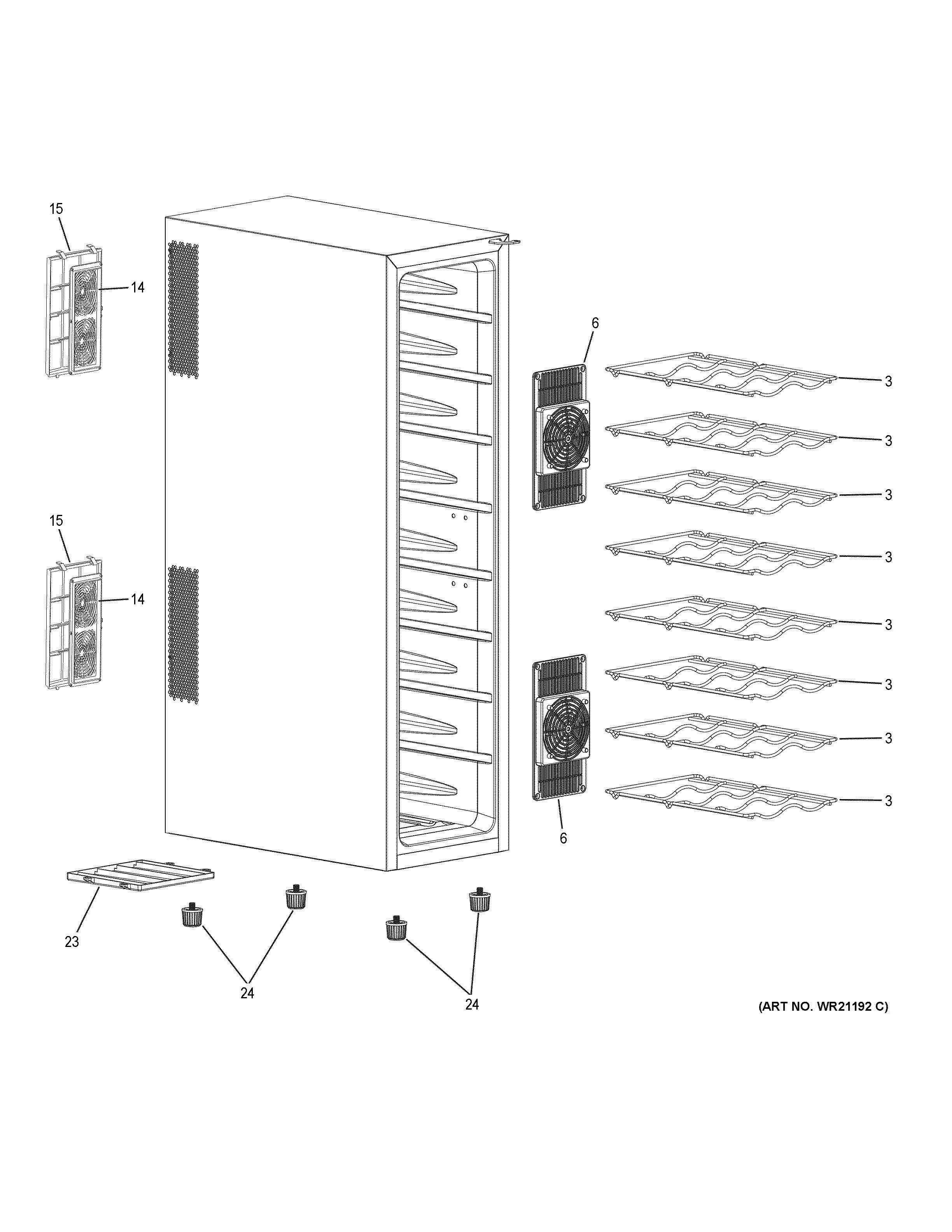 WINE CHILLER Diagram and Parts List for HEWFT36BXB  General Electric Wine and Beverage Cooler