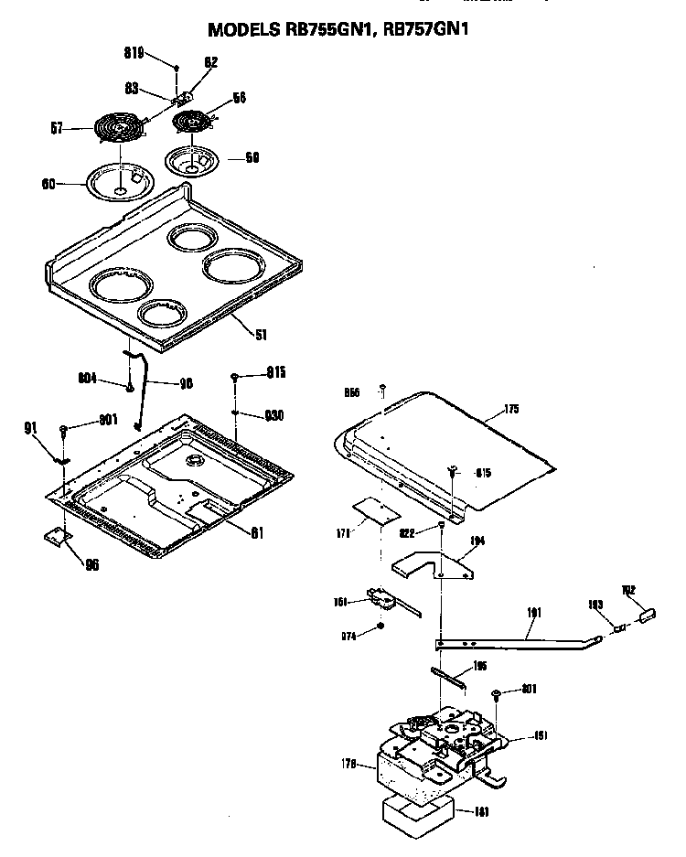 Cooktop And Door Lock Diagram and Parts List for RB757GN1KK  Hotpoint Range